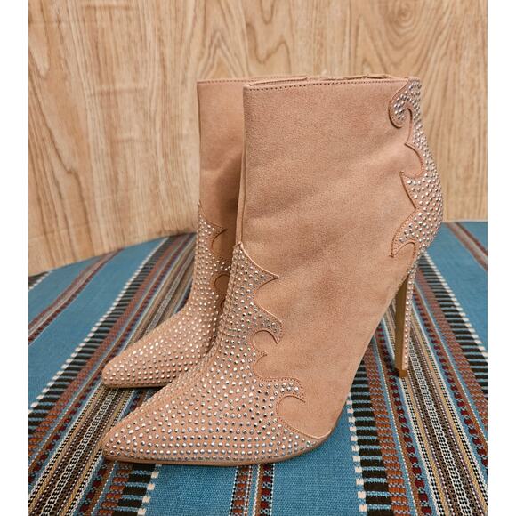 JustFab Pink Blush Southern Girl Rhinestone Stiletto Bootie Size 10 Booties - Picture 3 of 14